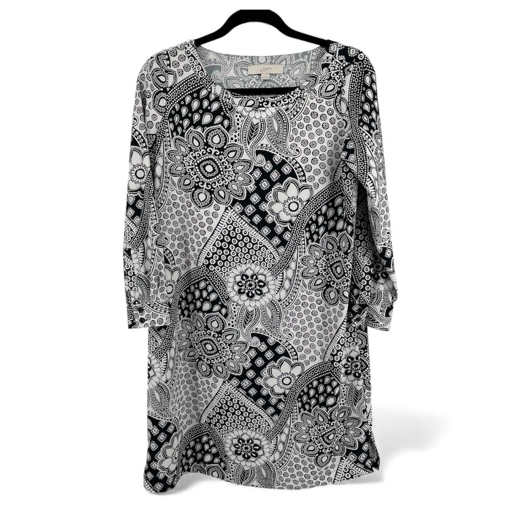 LOFT Maternity Dress Size XS Black White Paisley Floral Pattern Knee Length